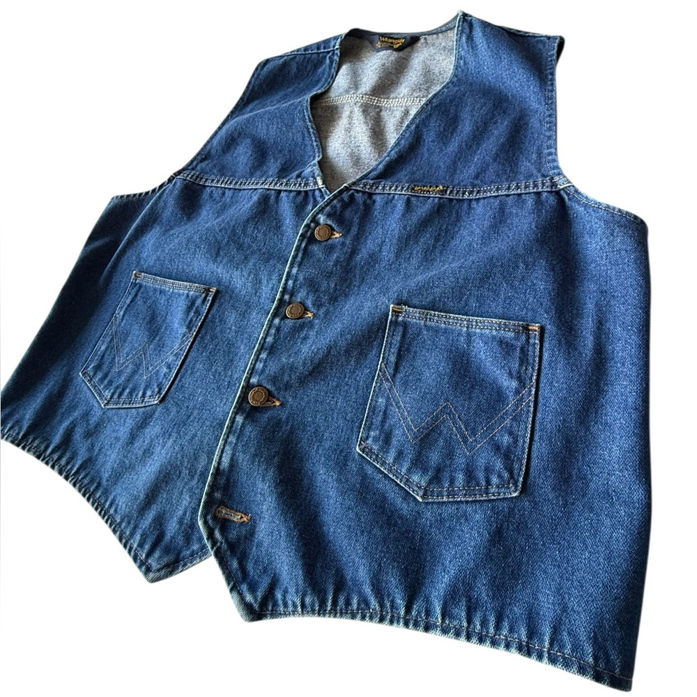 Vintage Wrangler 14oz Denim Vest, Unisex USA L XL - Picture 3 of 9